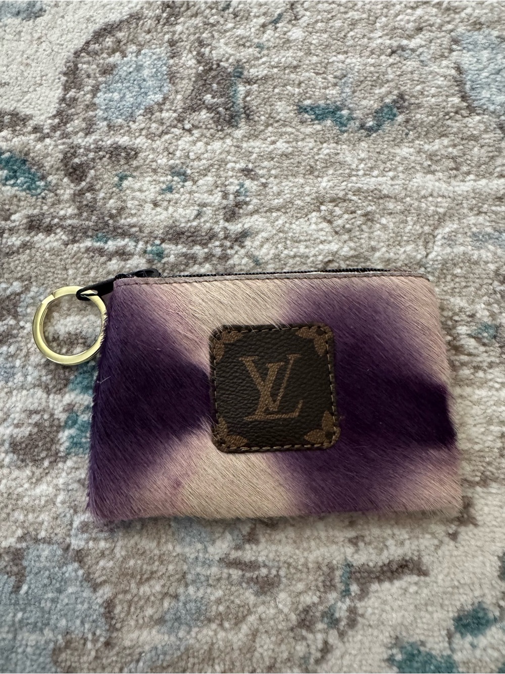 Louis Vuitton Purple and Cream Tie-Dye Card Pouch with Key Ring